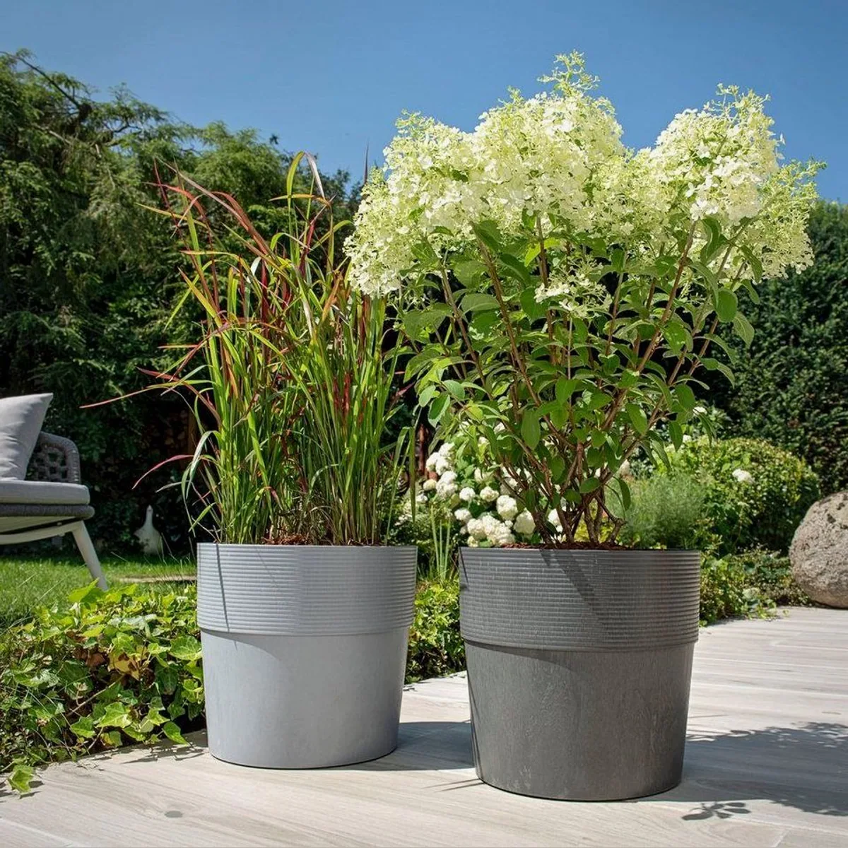 Scheurich GROOVE+ Blumentopf, dickwandig, stilvolles Design, für größere Pflanzen